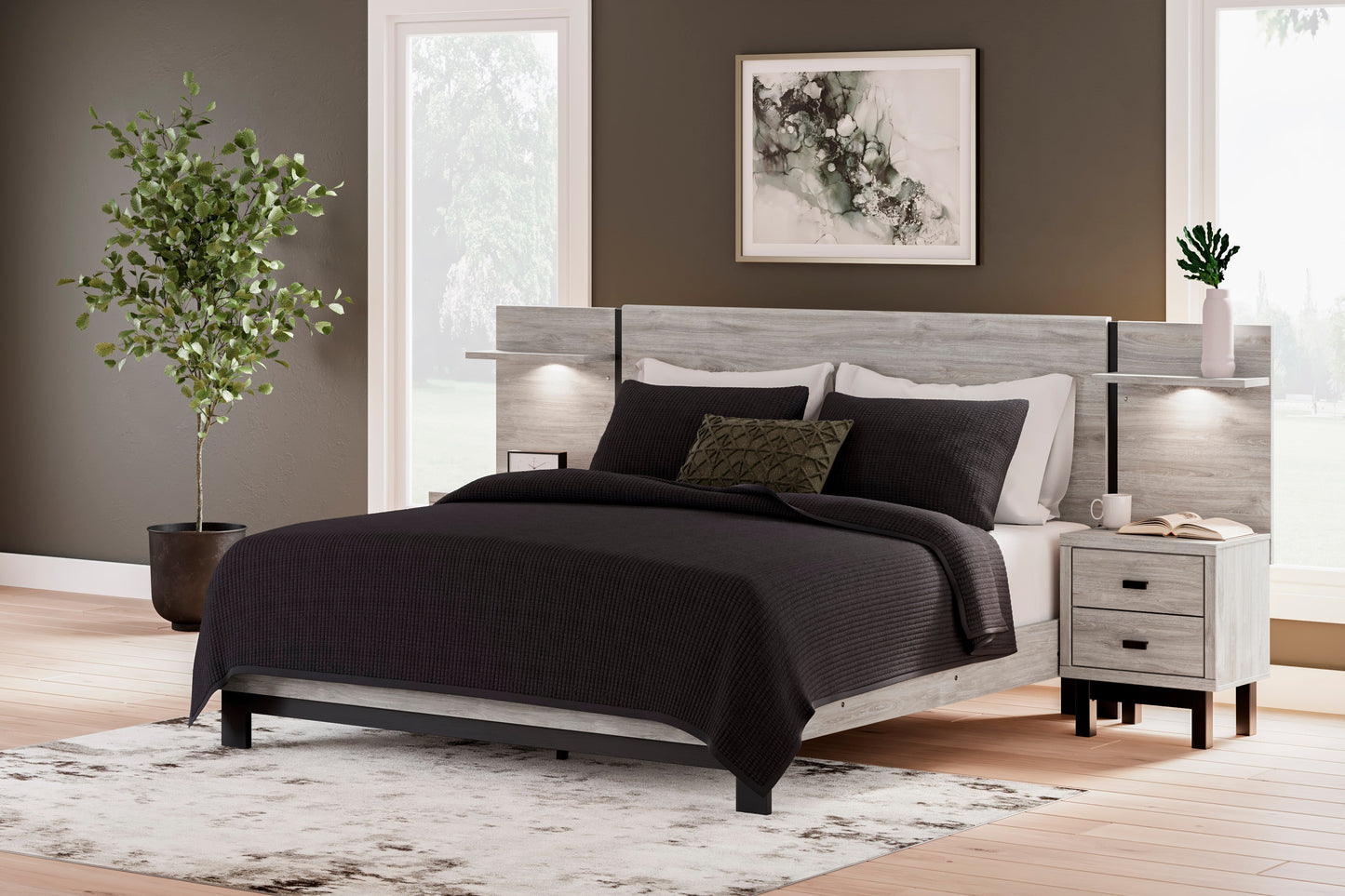 Vessalli Panel Bed with Headboard Extensions