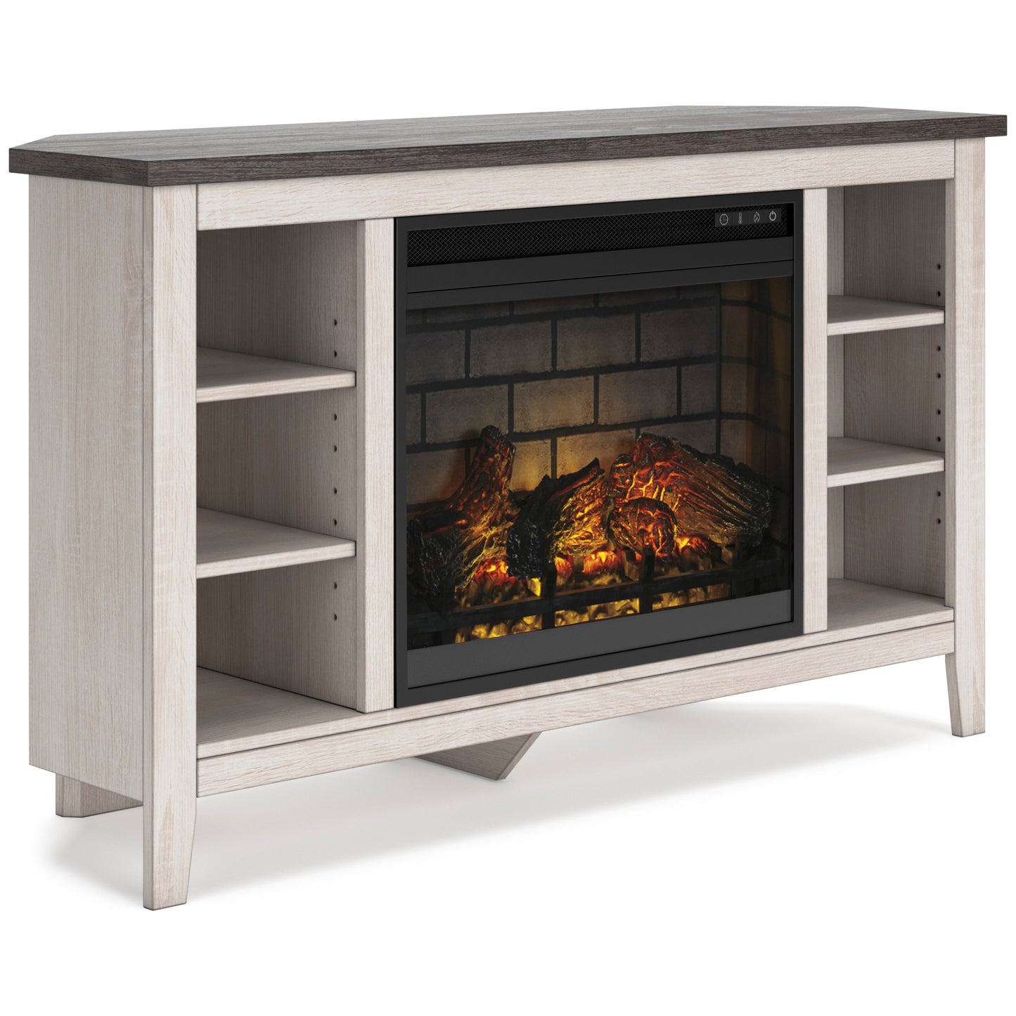 Dorrinson Corner TV Stand with Electric Log Fireplace