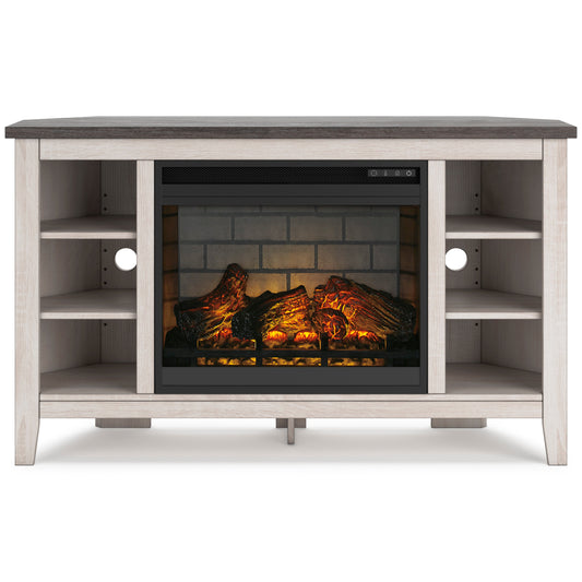 Dorrinson Corner TV Stand with Electric Log Fireplace