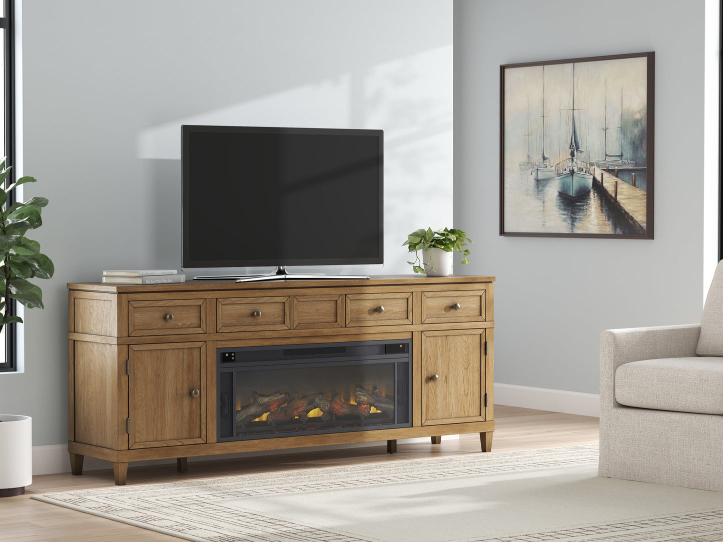 Sharlance 81" TV Stand with Electric Log Fireplace
